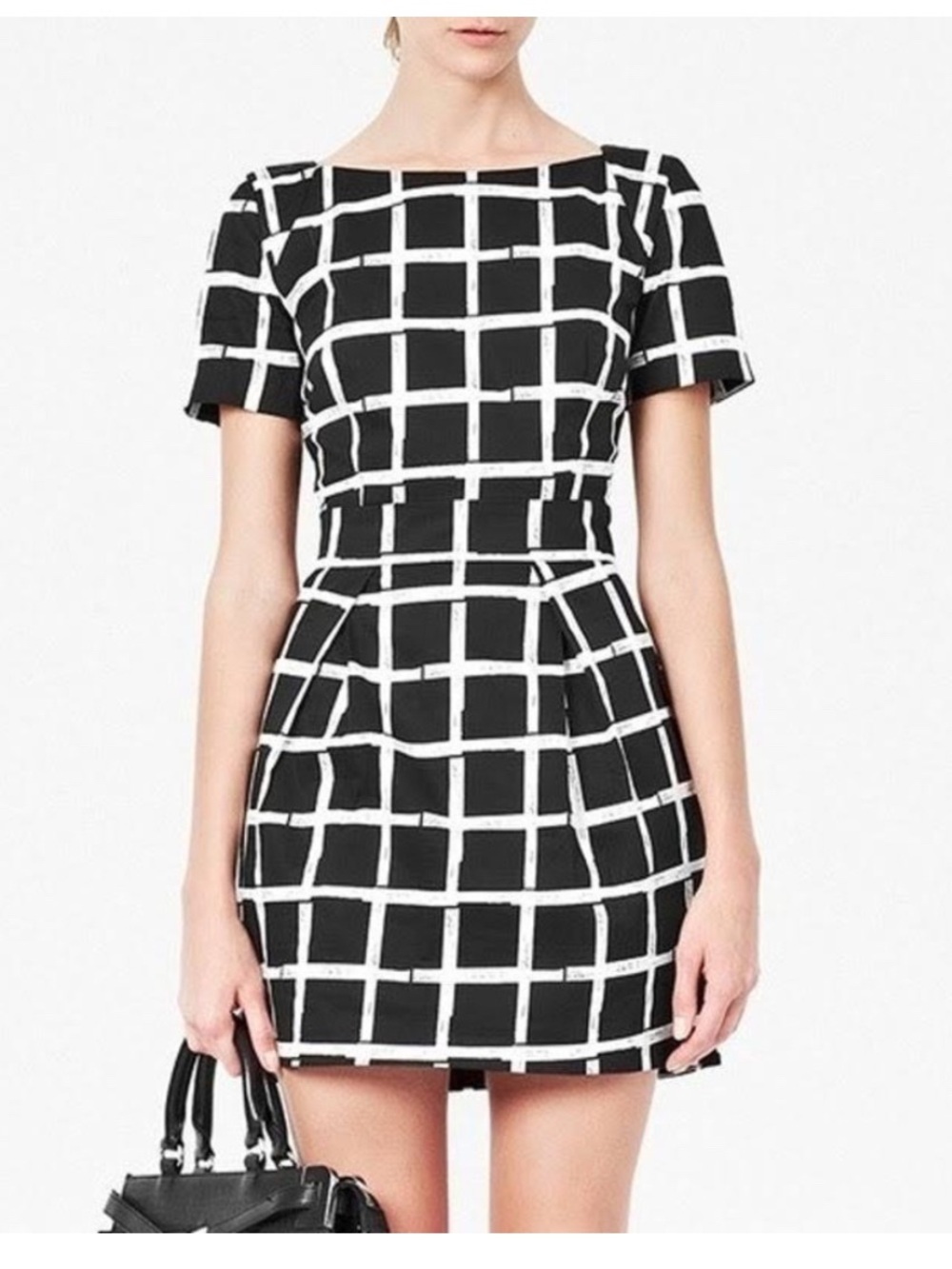 French Connection Black & White Grid Short Sleeve Mini Dress | Size 6